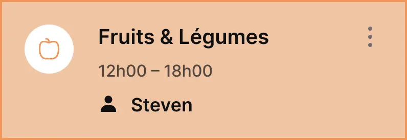 Image représentant l'horaire de JUSTIN, qui doit s'occuper du magasin de 13h à 19h